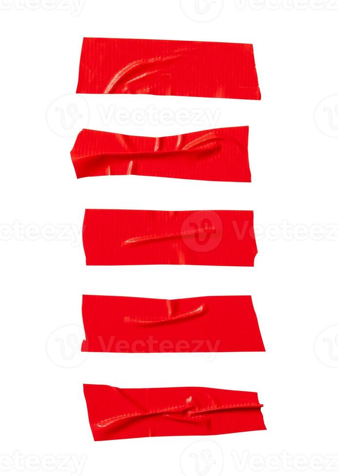 Top view of red adhesive vinyl tape or cloth tape stripes in set isolated on white background with clipping path photo