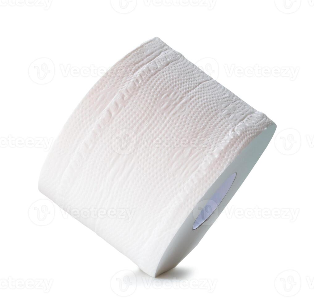 Tissue paper or toilet paper roll for use in toilet or restroom isolated on white background with clipping path photo