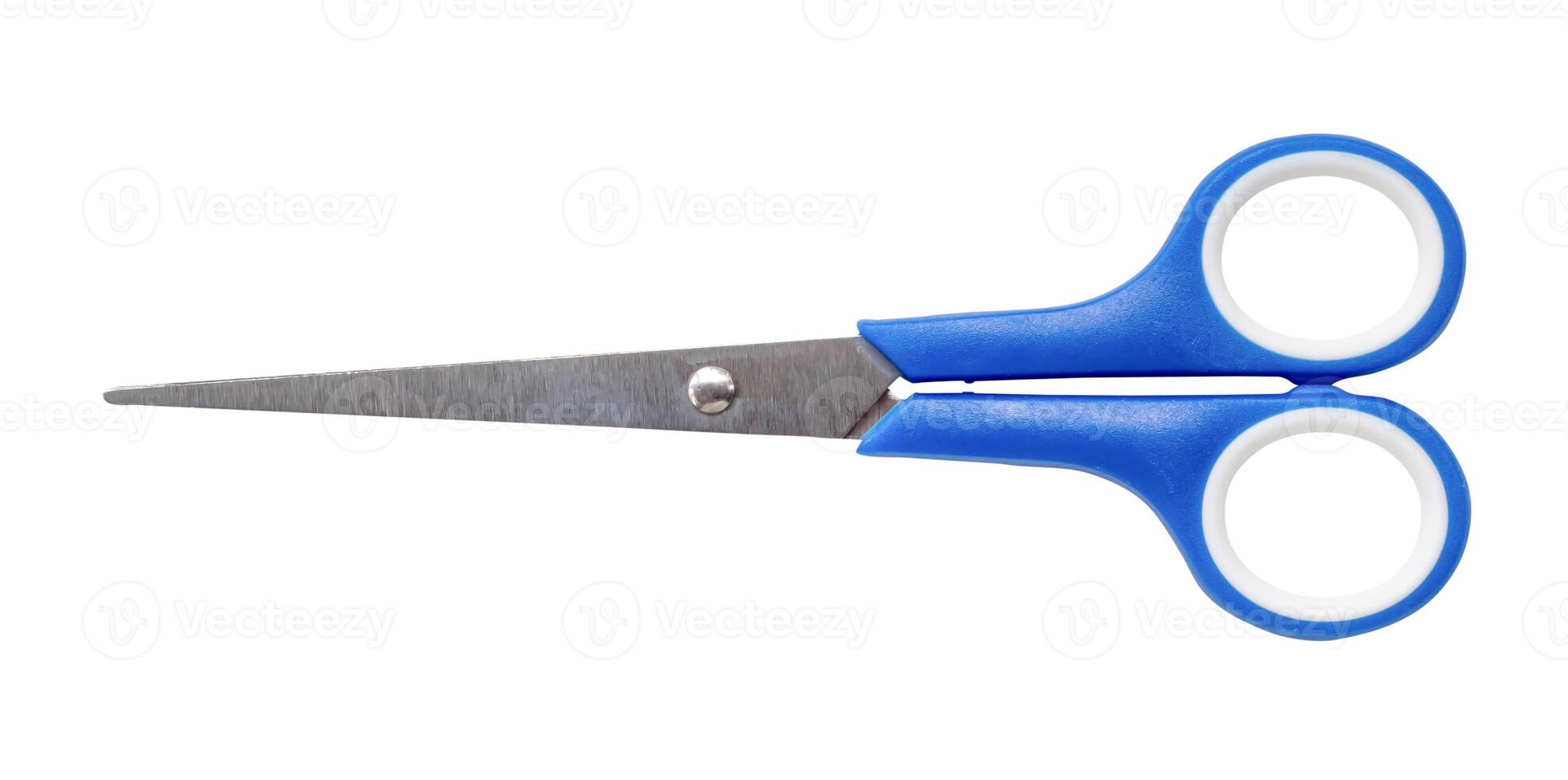 Small multipurpose scissors with blue handle isolated on white background with clipping path photo