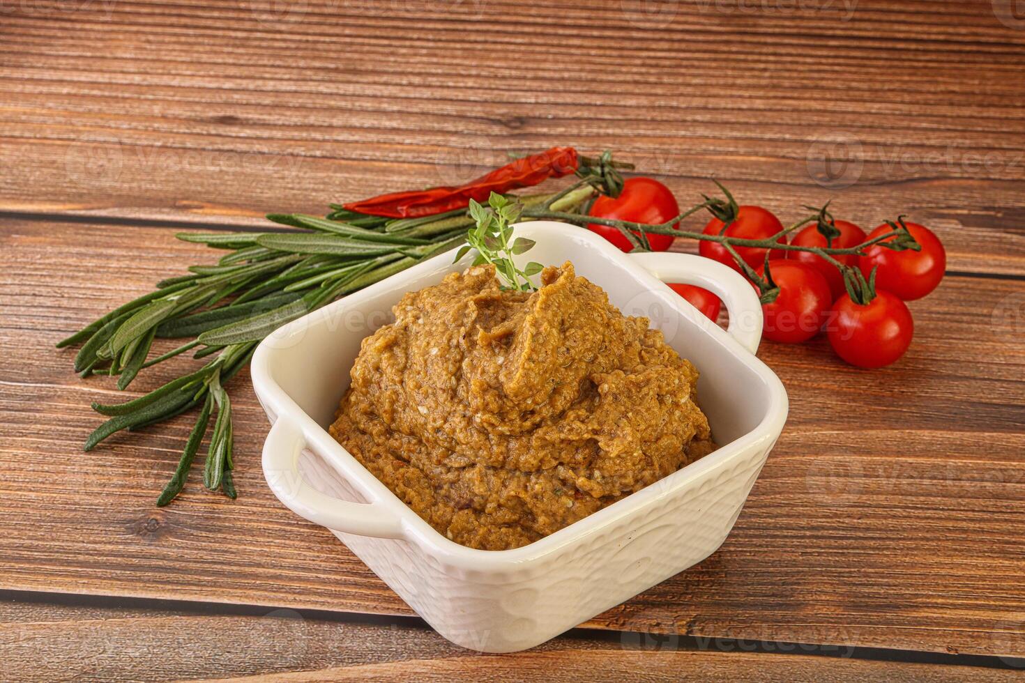Jewish eggplant dip with oil photo