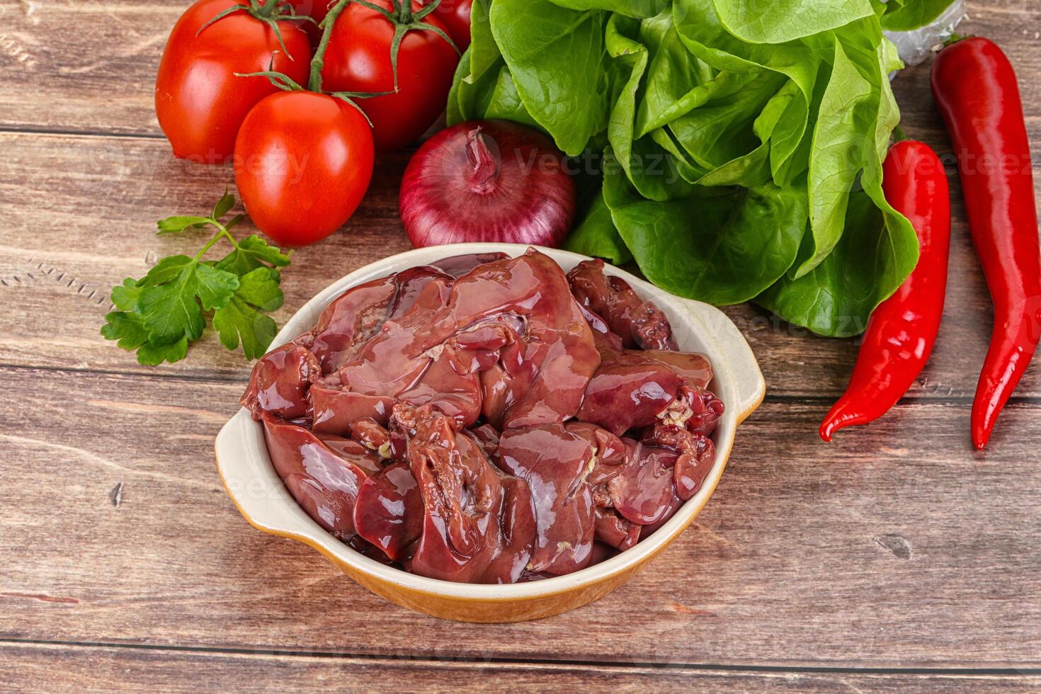 Raw chicken liver for cooking photo