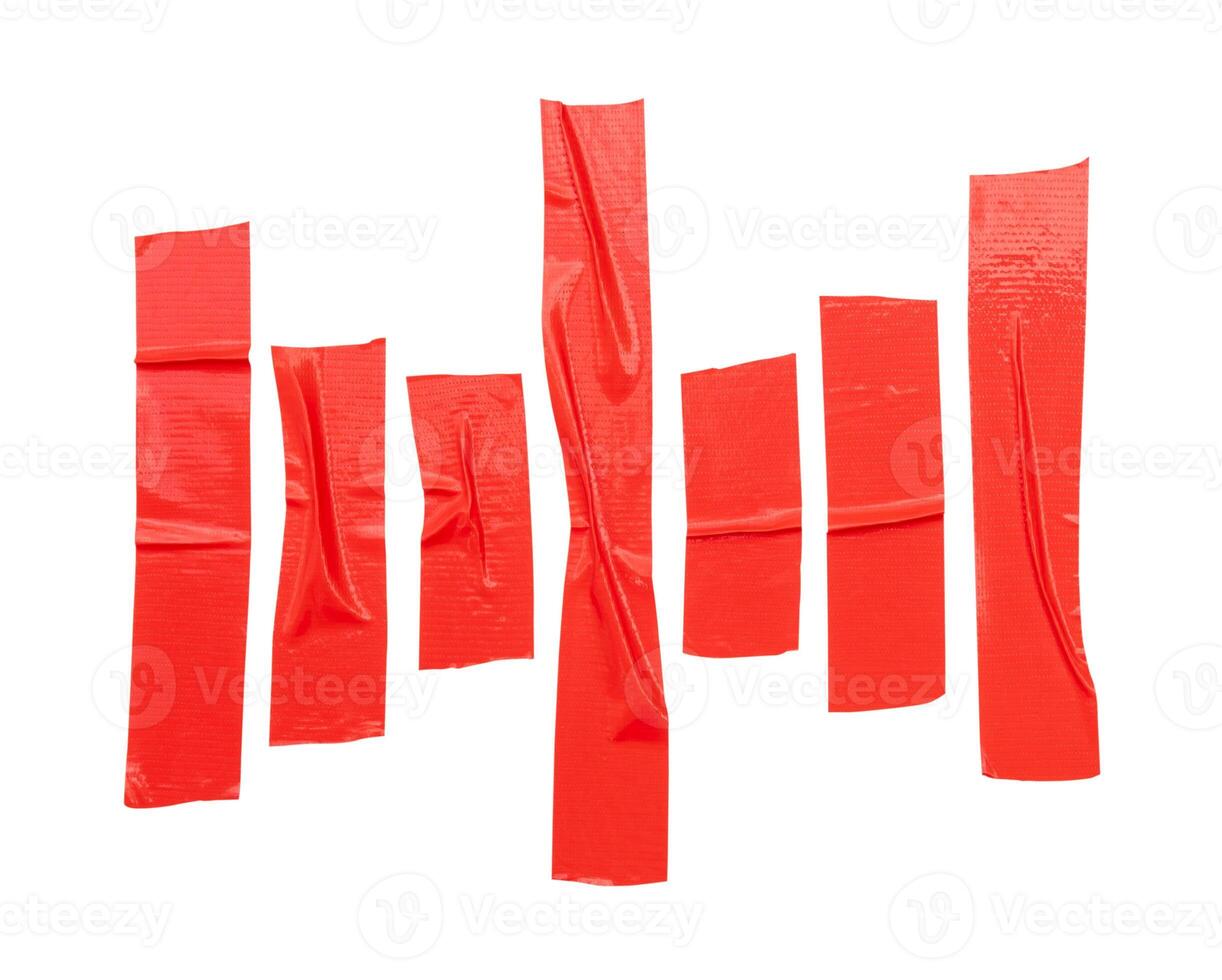 Top view set of red adhesive vinyl tape or cloth tape stripes isolated on white background with clipping path photo