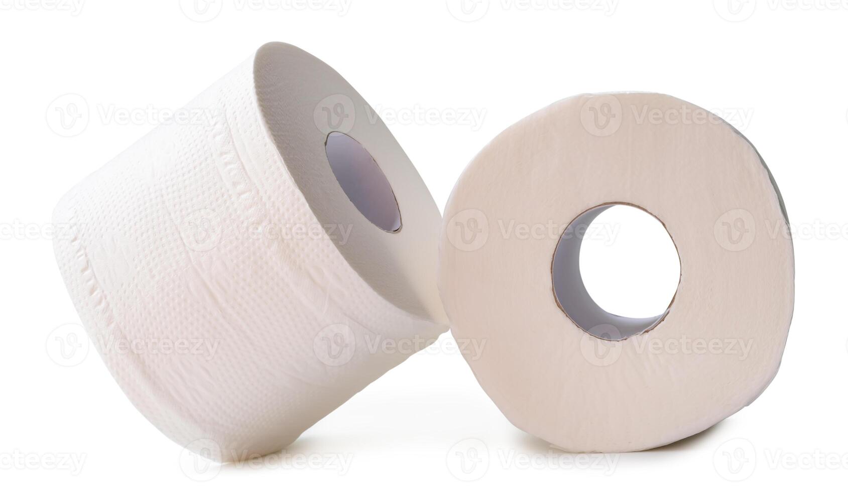 Front view of tissue paper rolls for use in toilet or restroom isolated on white background with clipping path photo