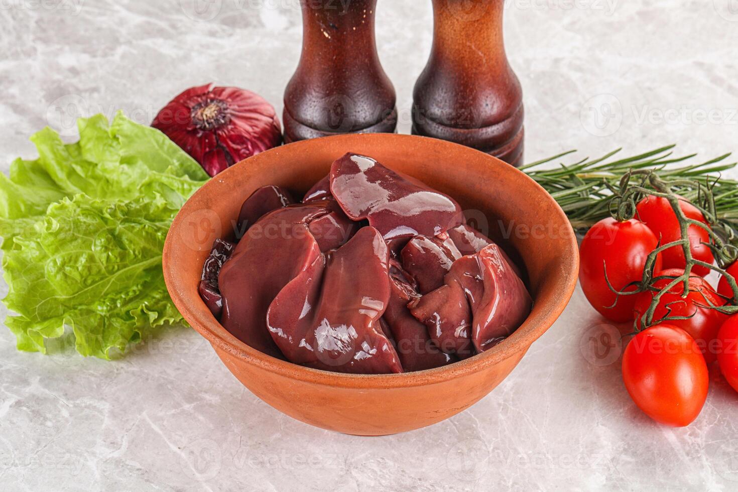Raw turkey liver in a bowl ready for cooking photo