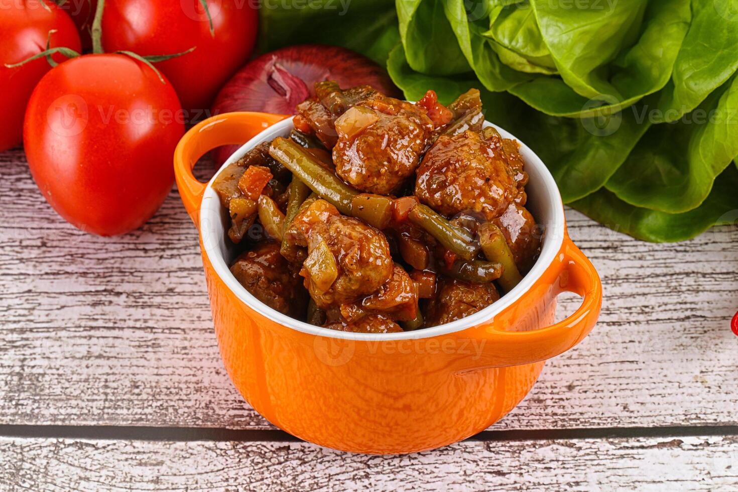 Meatball with vegetables and spices photo