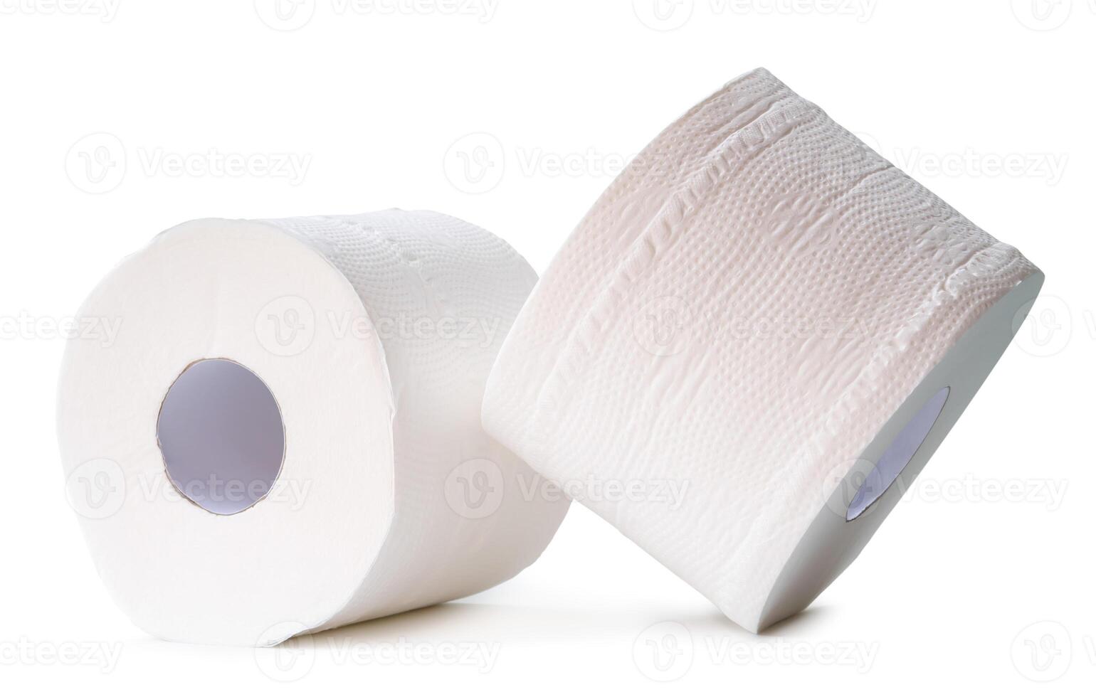 Tissue papers or toilet paper rolls in stack or pile isolated on white background with clipping path photo