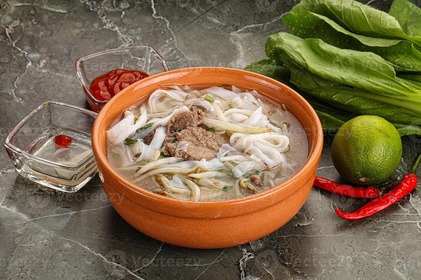 Vietnamese soup Pho Bo with beef photo