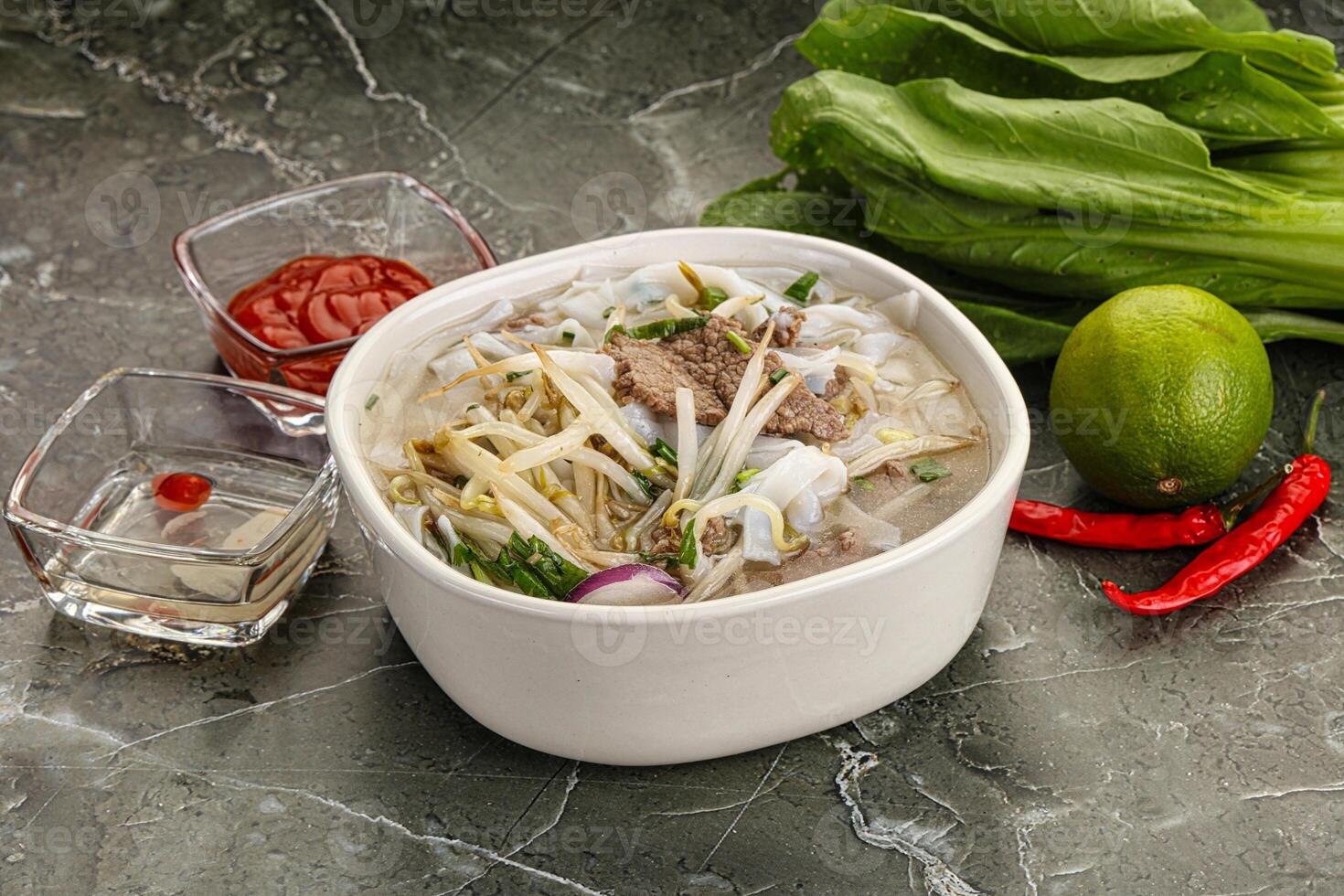 Vietnamese soup Pho Bo with beef photo