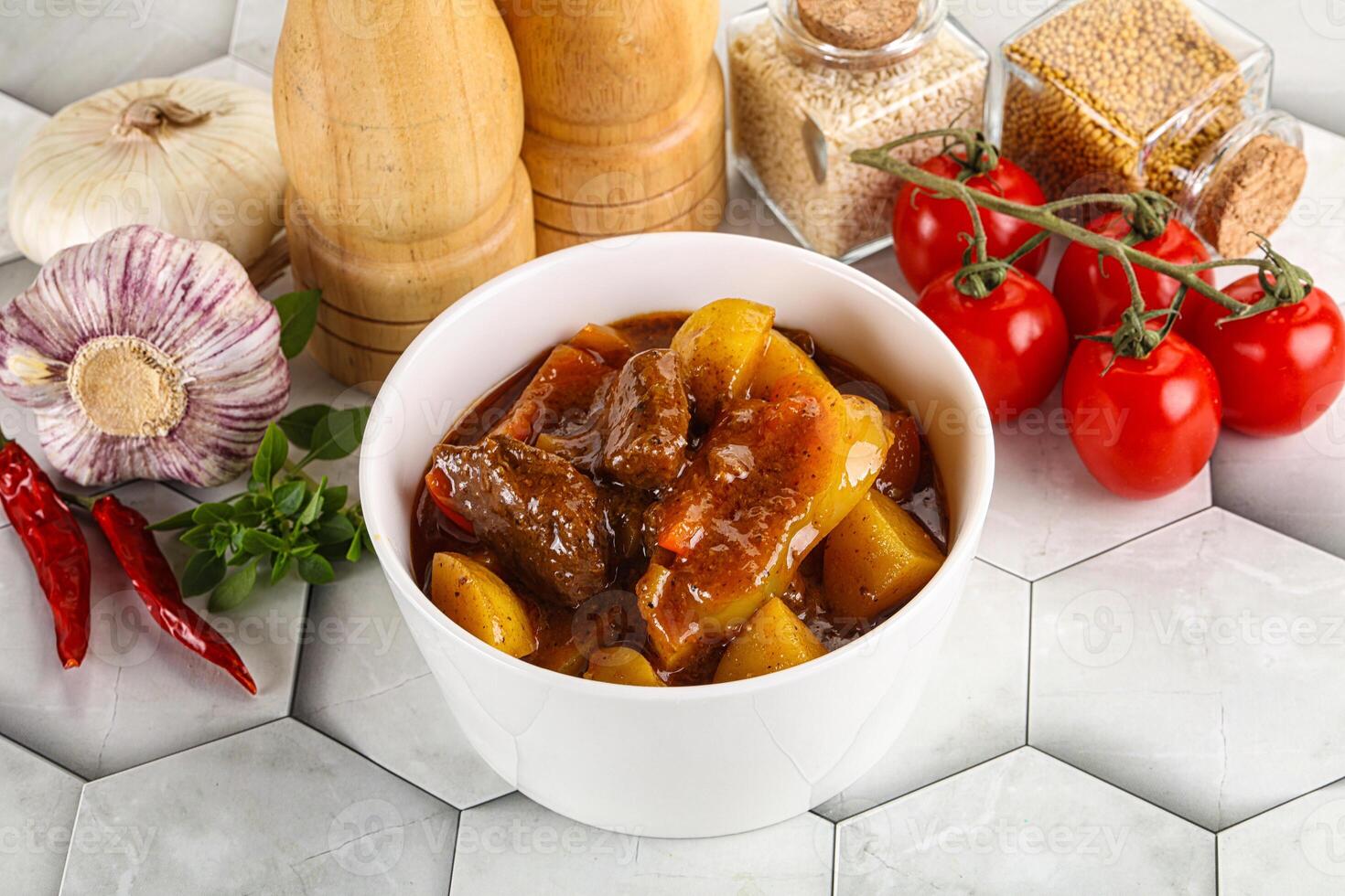 Homemade beef hungarian goulash with potato photo