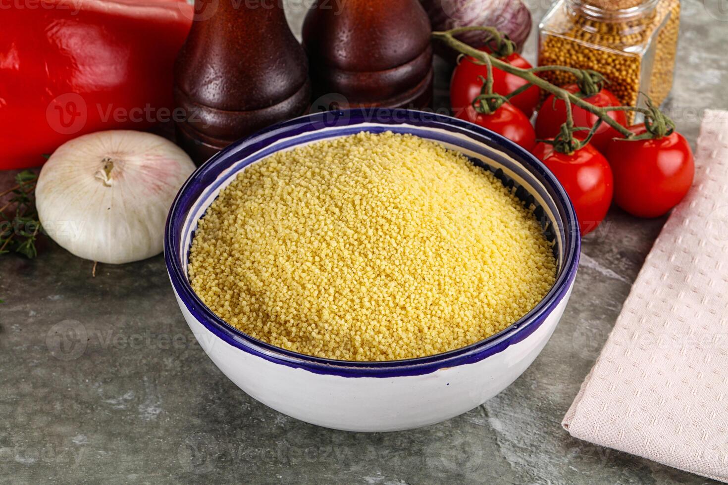 Raw dry wheat couscous grain photo