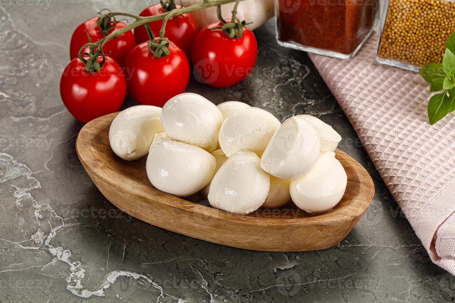 Mini mozarella cheese bolls heap photo