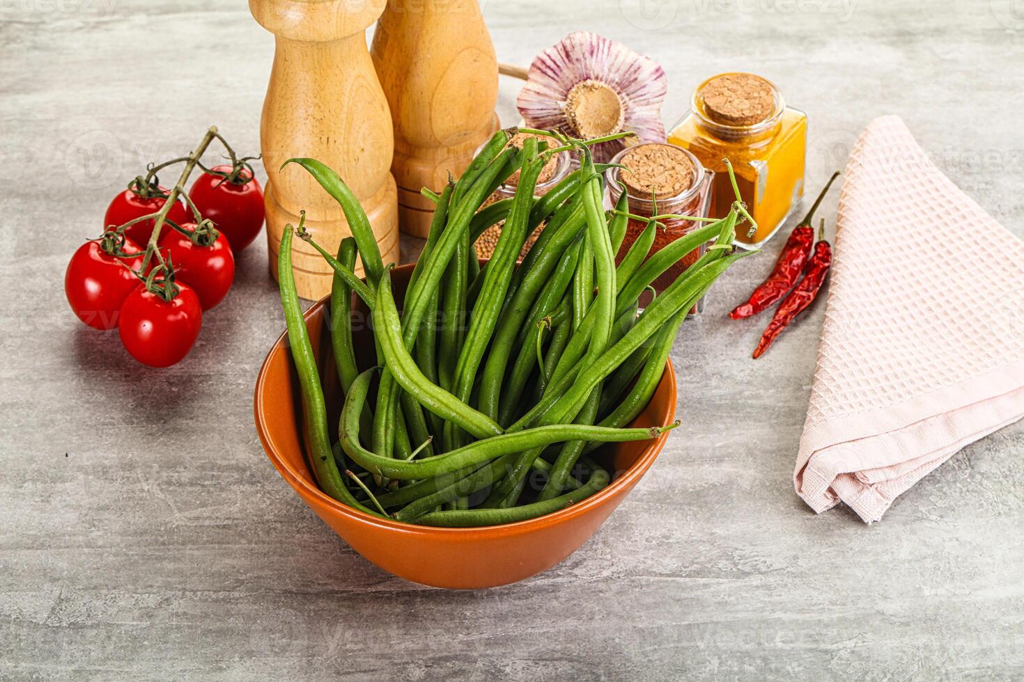 Raw green bean string uncooked photo