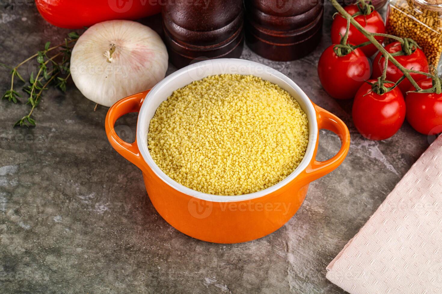 Raw dry wheat couscous grain photo