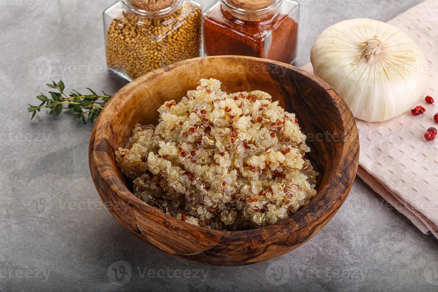 Vegan cuisine - boiled quinoa cereal photo
