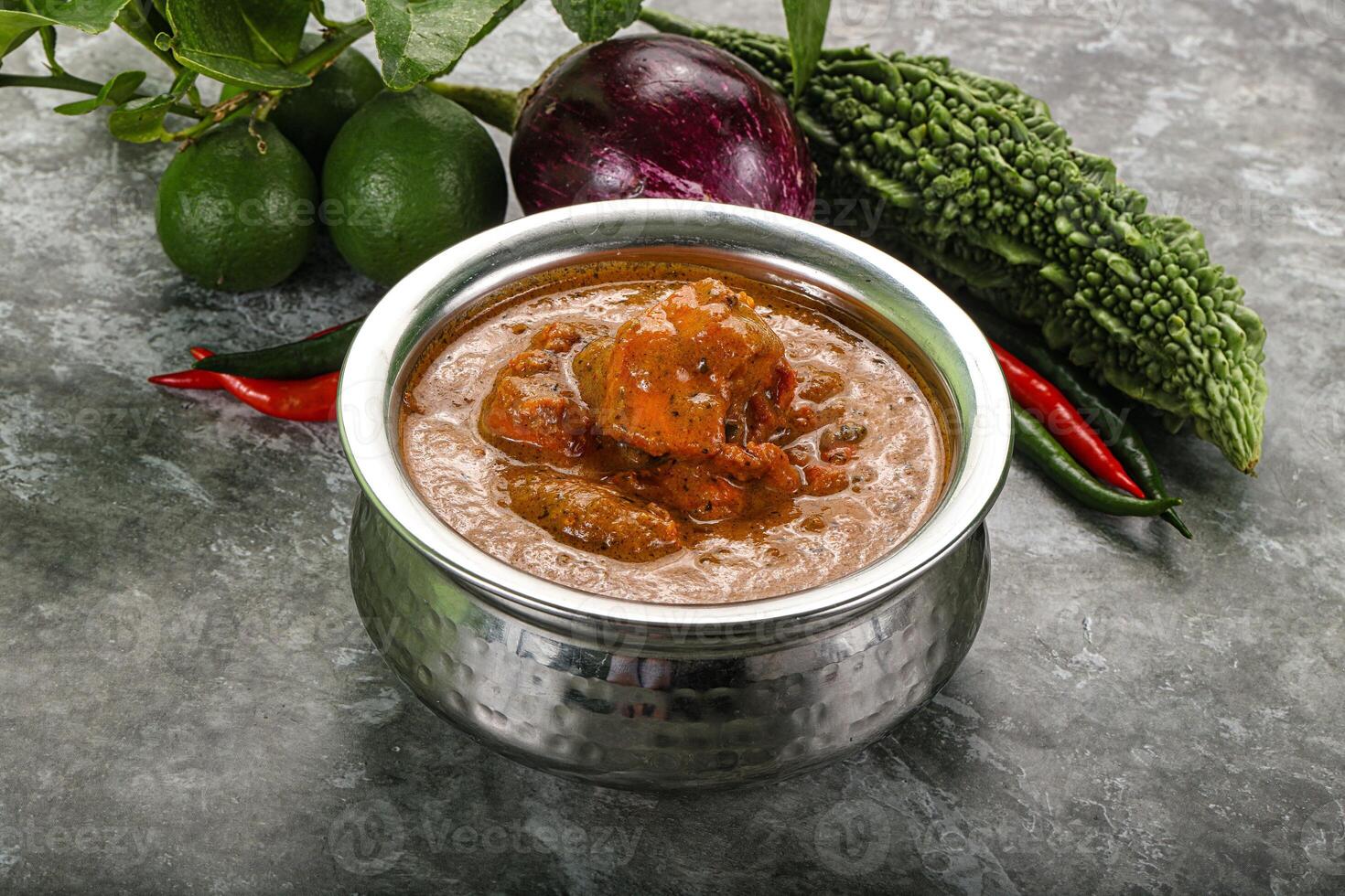 Indian cuisine - chicken curry with spices photo