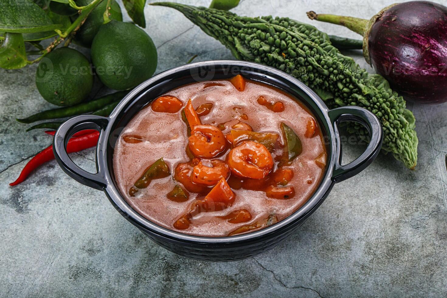 Thai red curry with prawn photo