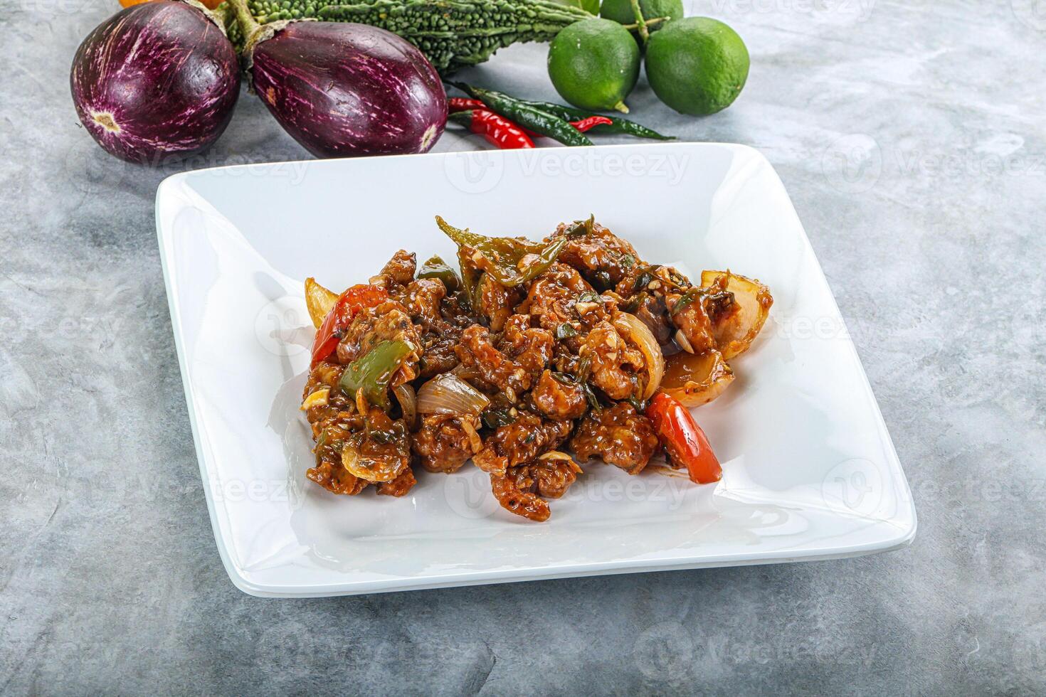 Asian cuisine - prawn in chili sauce photo