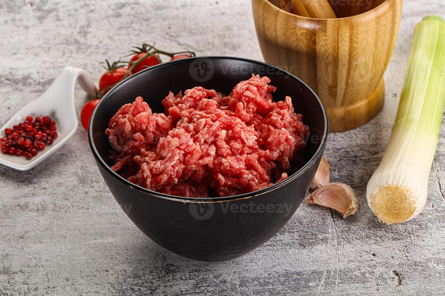 Minced beef meat in the bowl photo