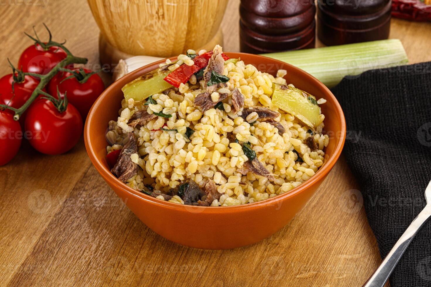 Bulgur with lamb and vegetables photo