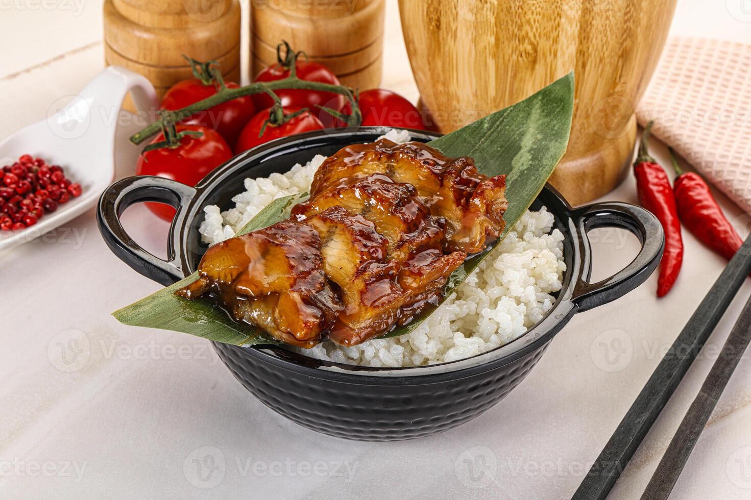 Grilled eel with steamed rice photo