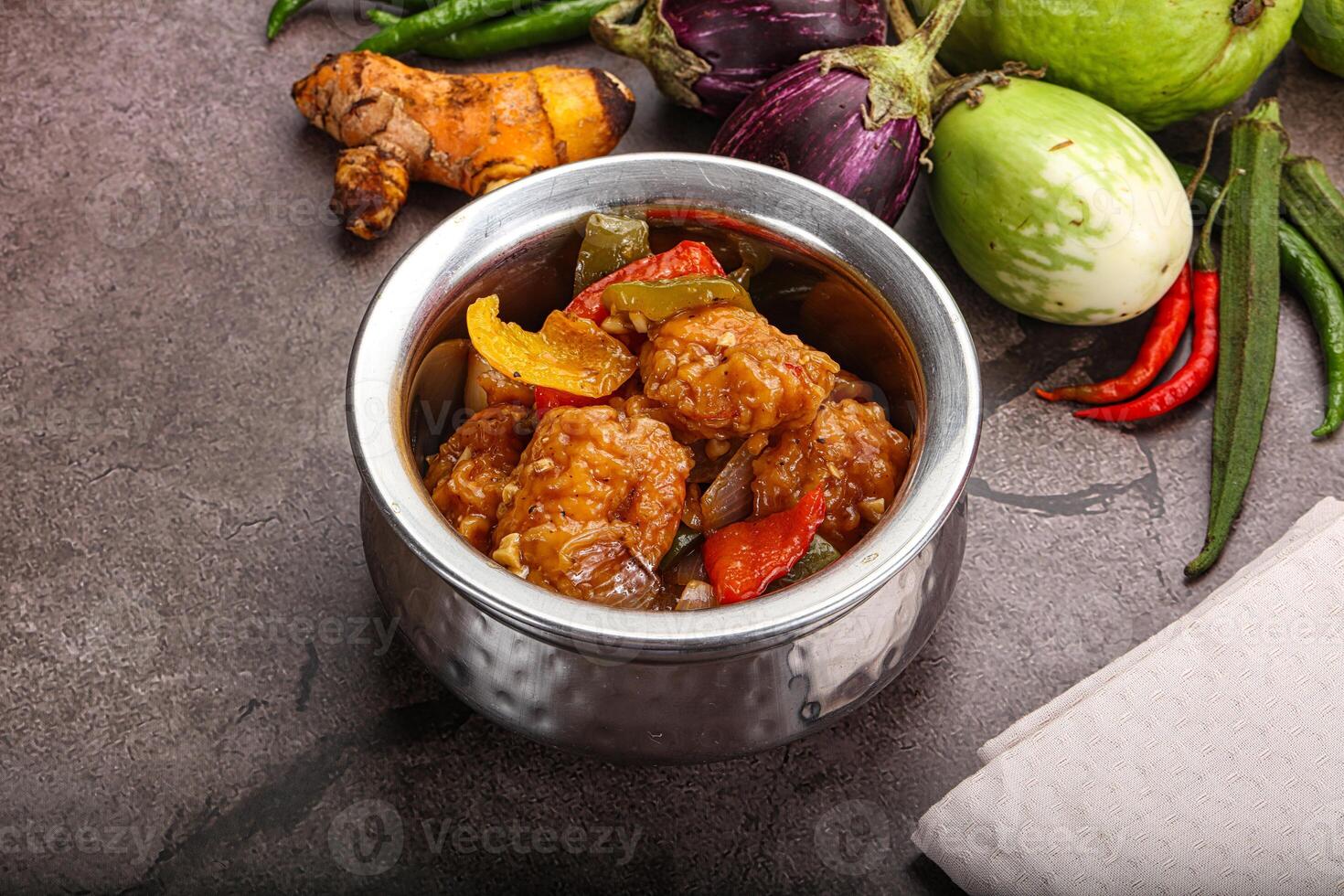 Chinese cuisine - prawn with chili sauce photo