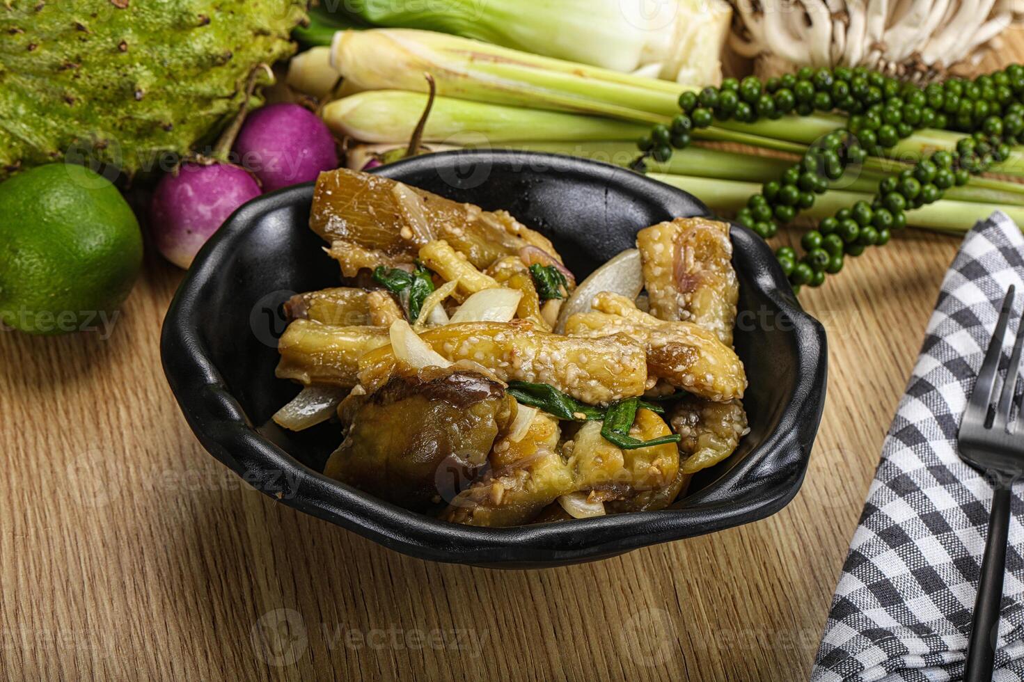 Roasted Thai eggplant with onion photo