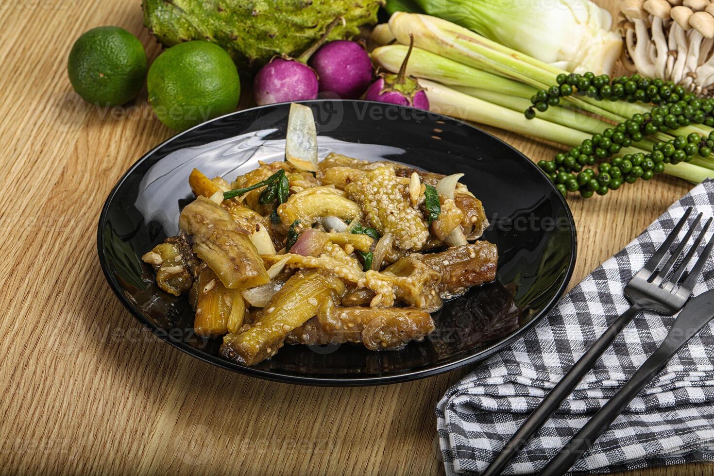 Roasted Thai eggplant with onion photo
