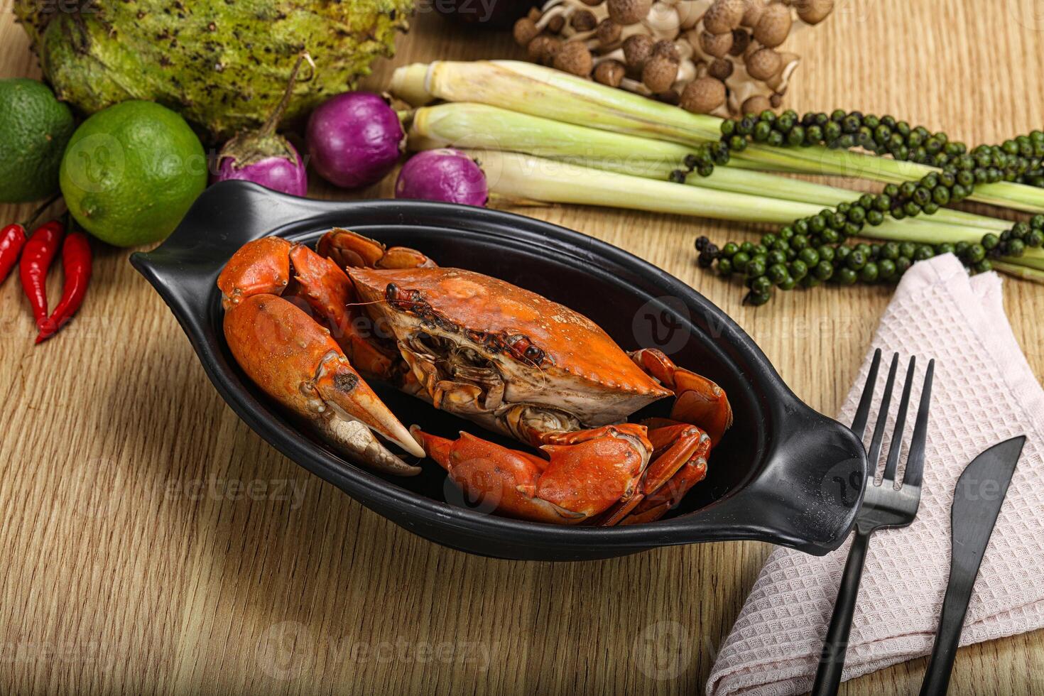 Delicous luxury steamed red crab photo