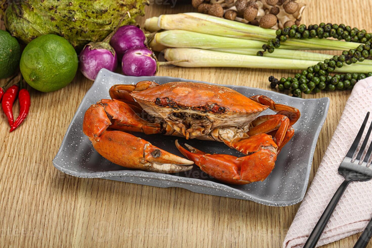 Delicous luxury steamed red crab photo