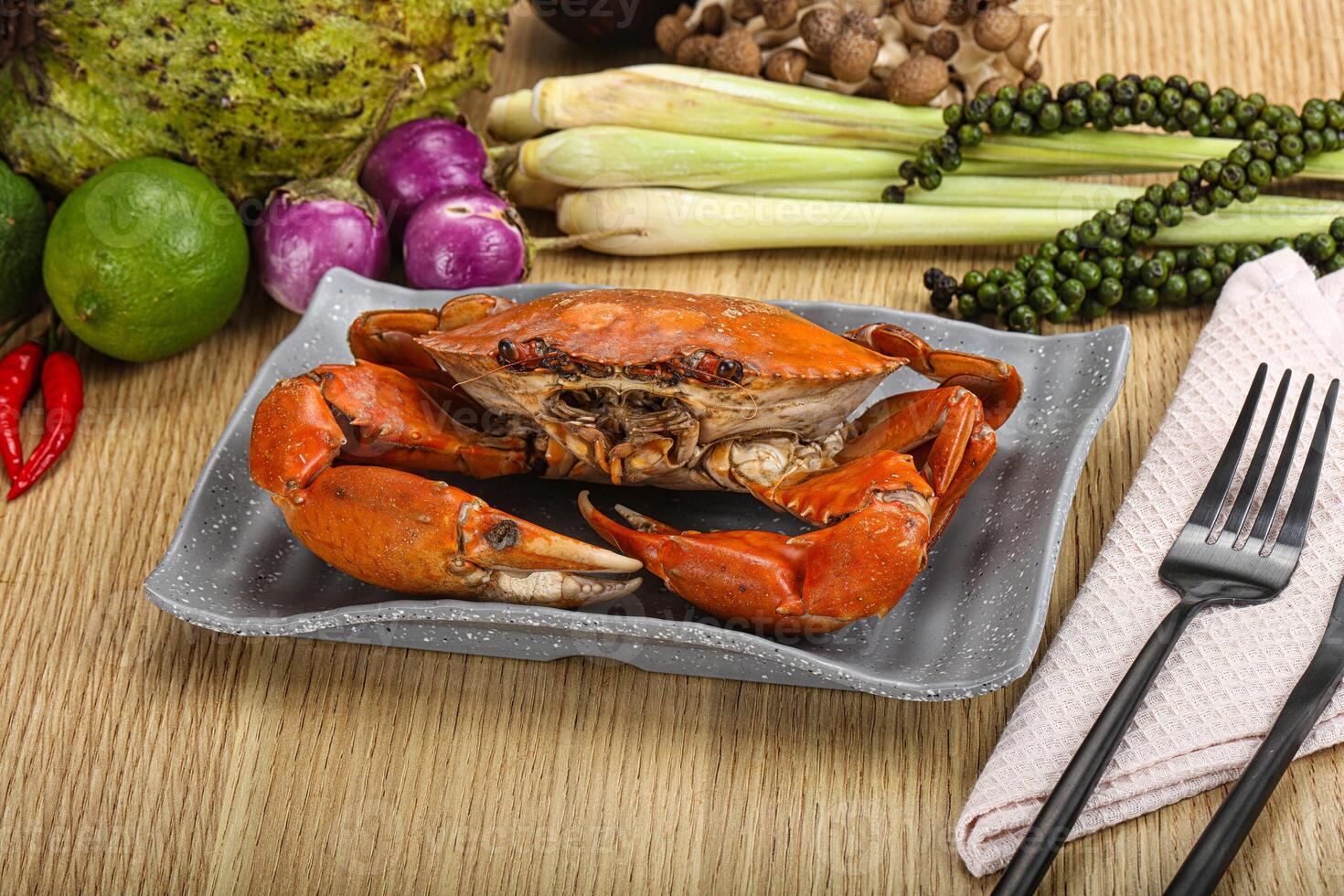 Delicous luxury steamed red crab photo