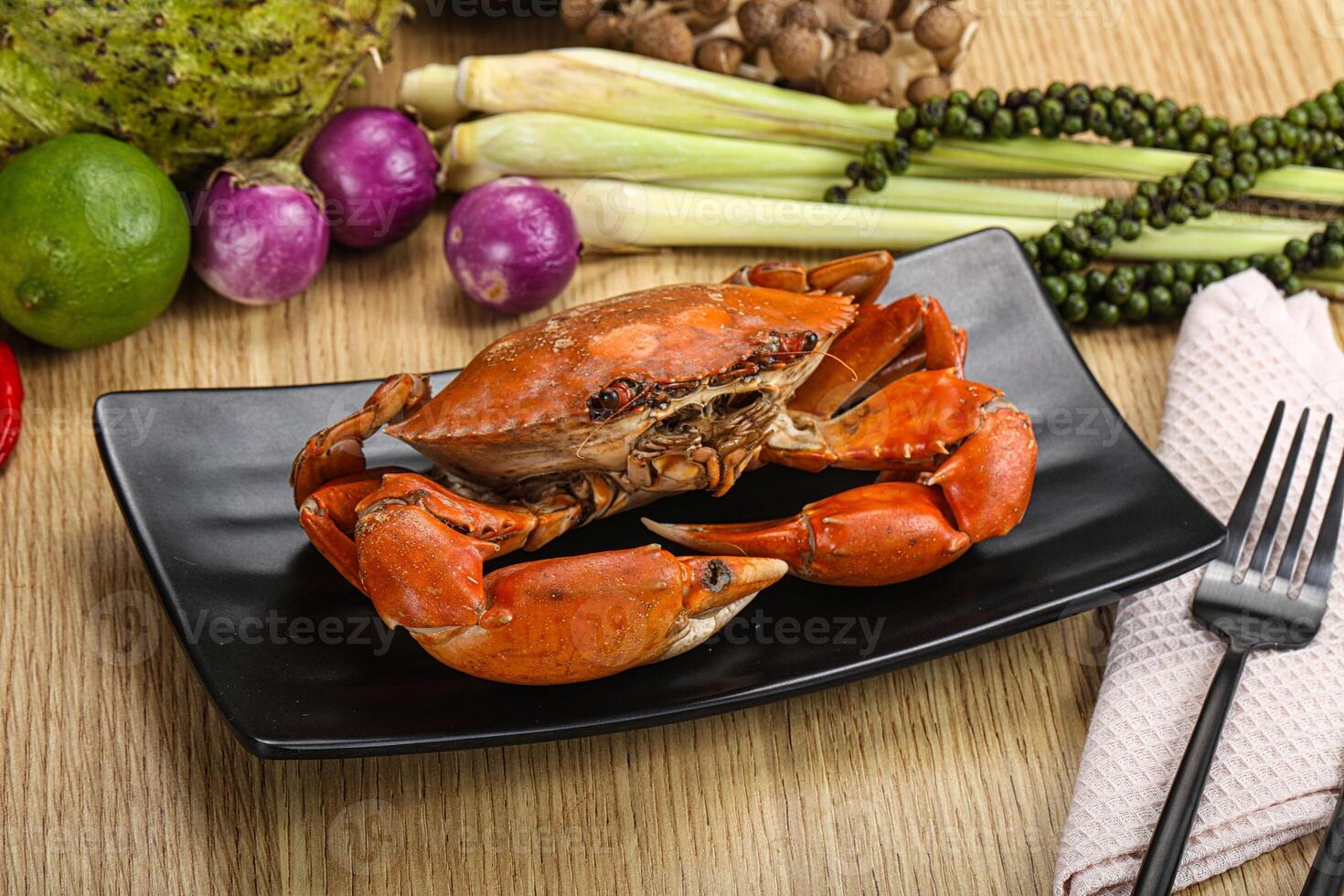 Delicous luxury steamed red crab photo