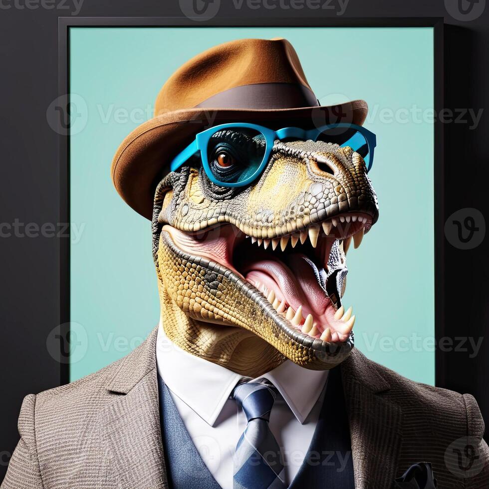 ai generado el dinosaurio jefe usa un sombrero foto