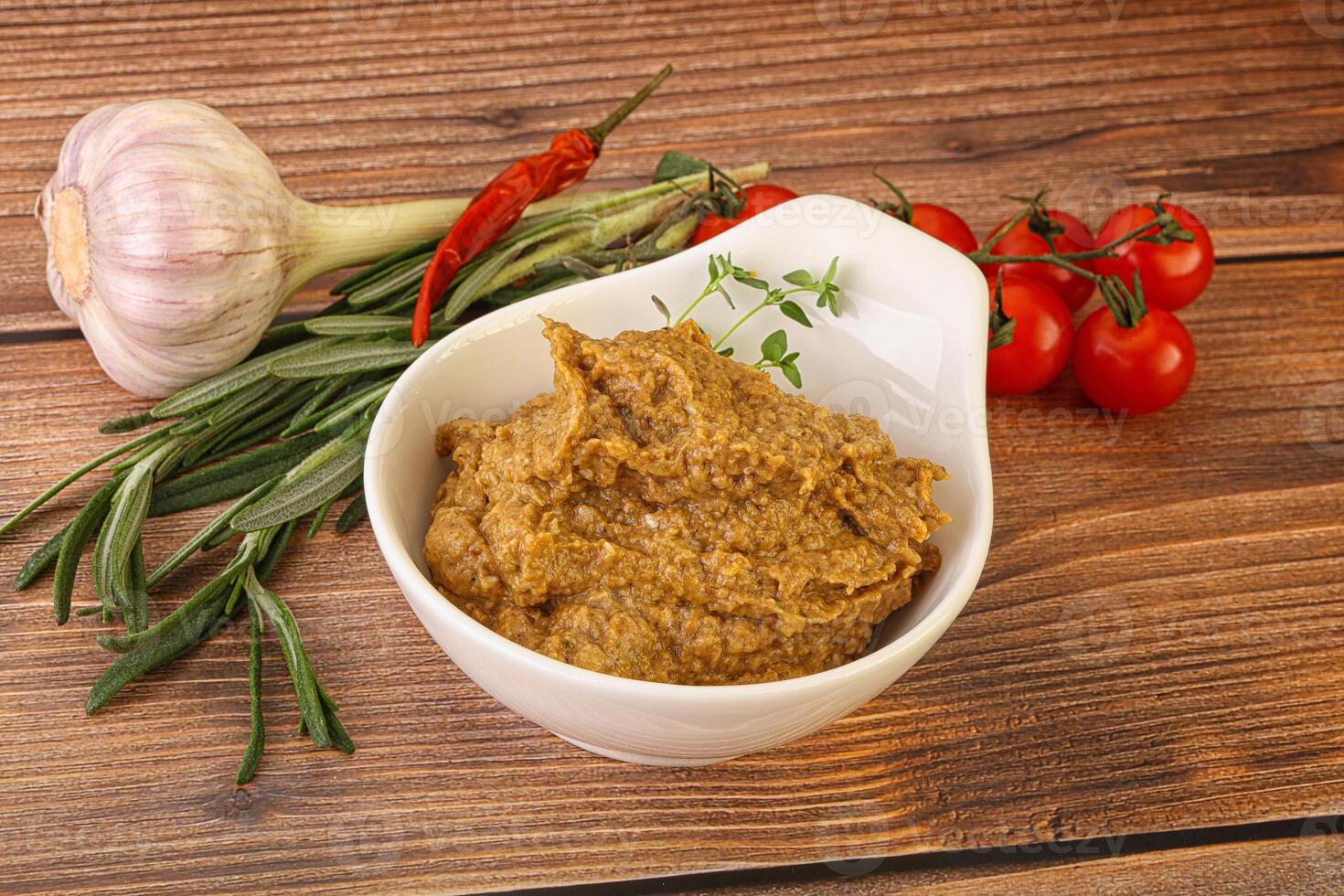 Jewish eggplant dip with oil photo