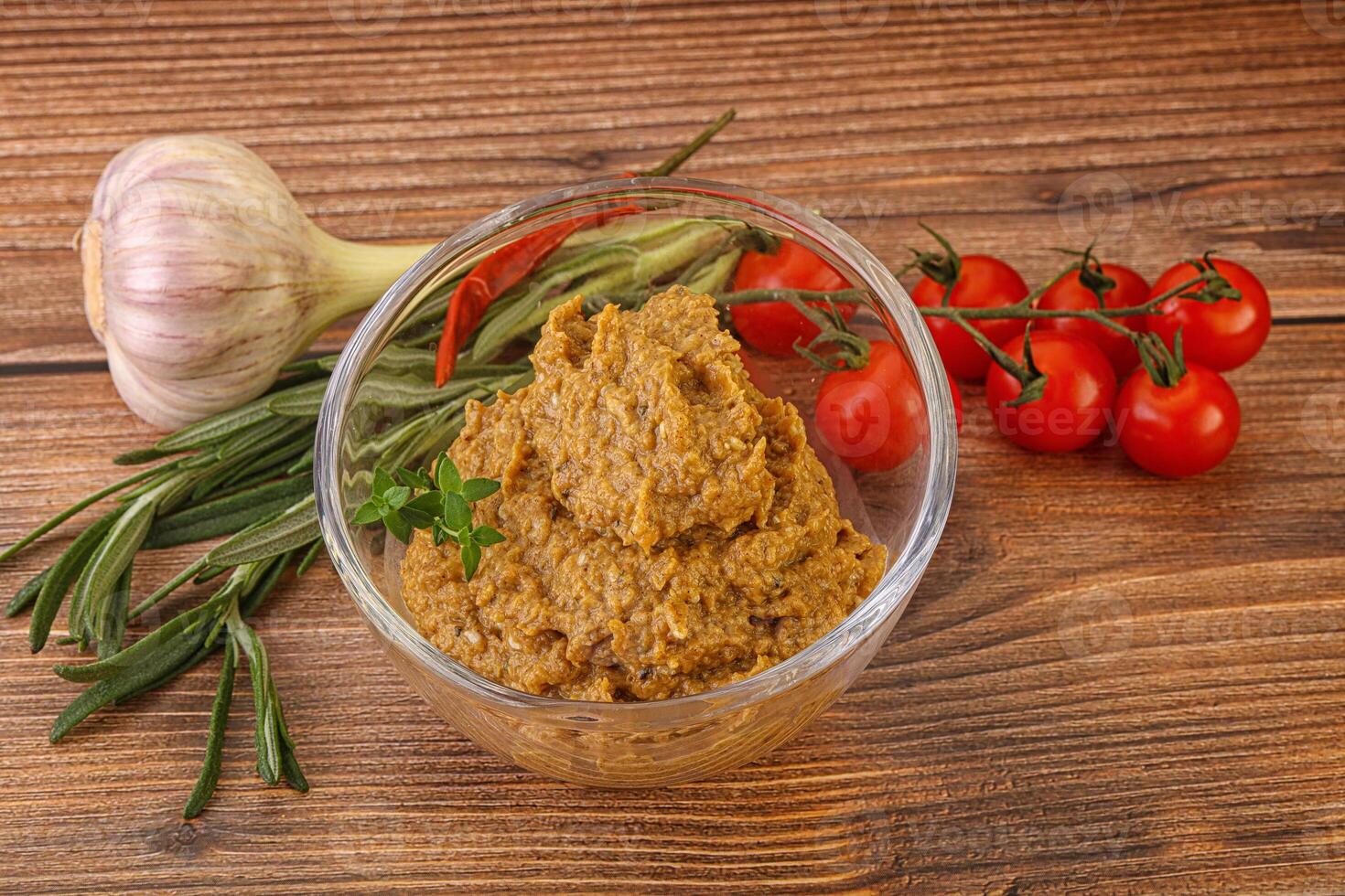 Jewish eggplant dip with oil photo