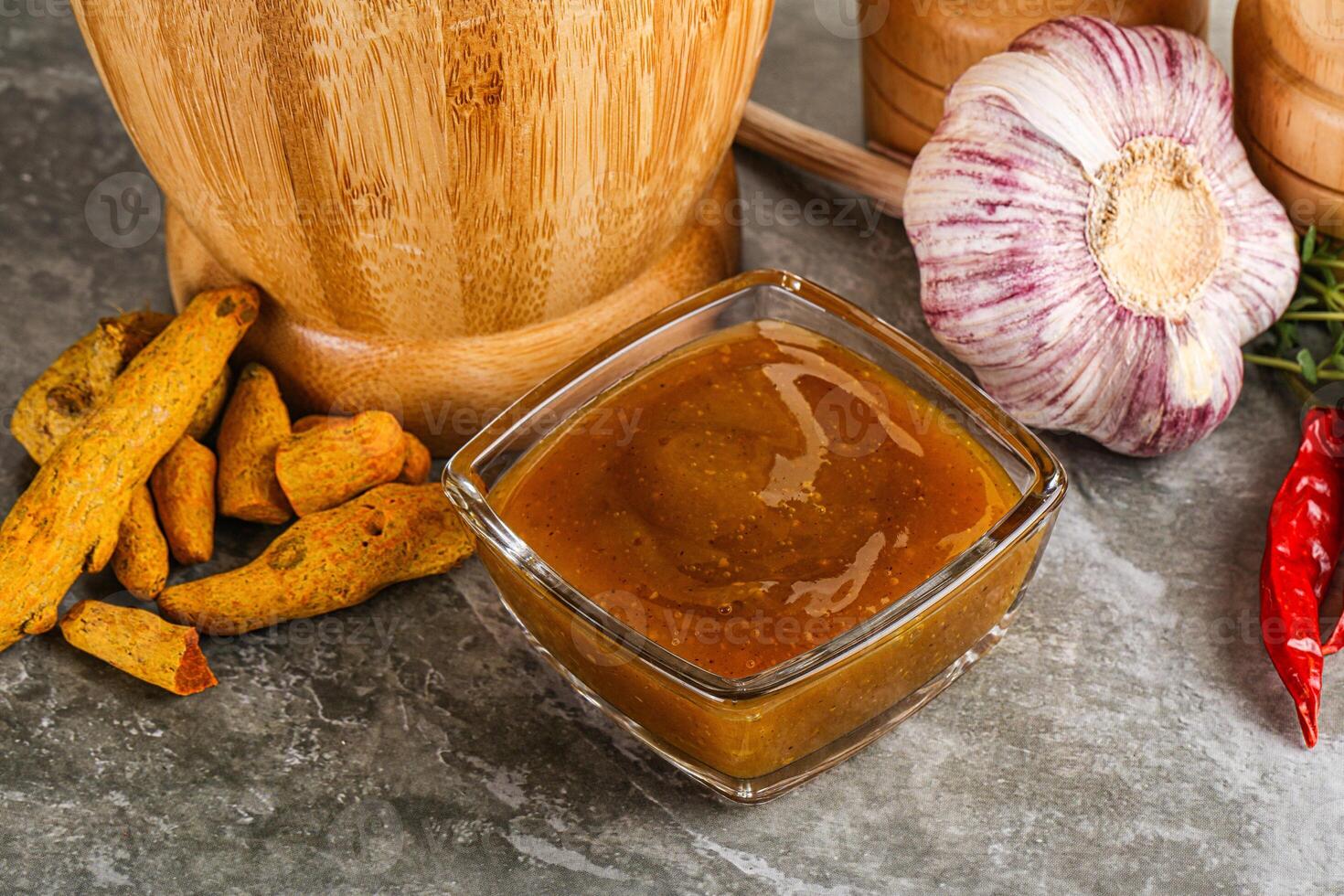 Indian curry sauce in the bowl photo