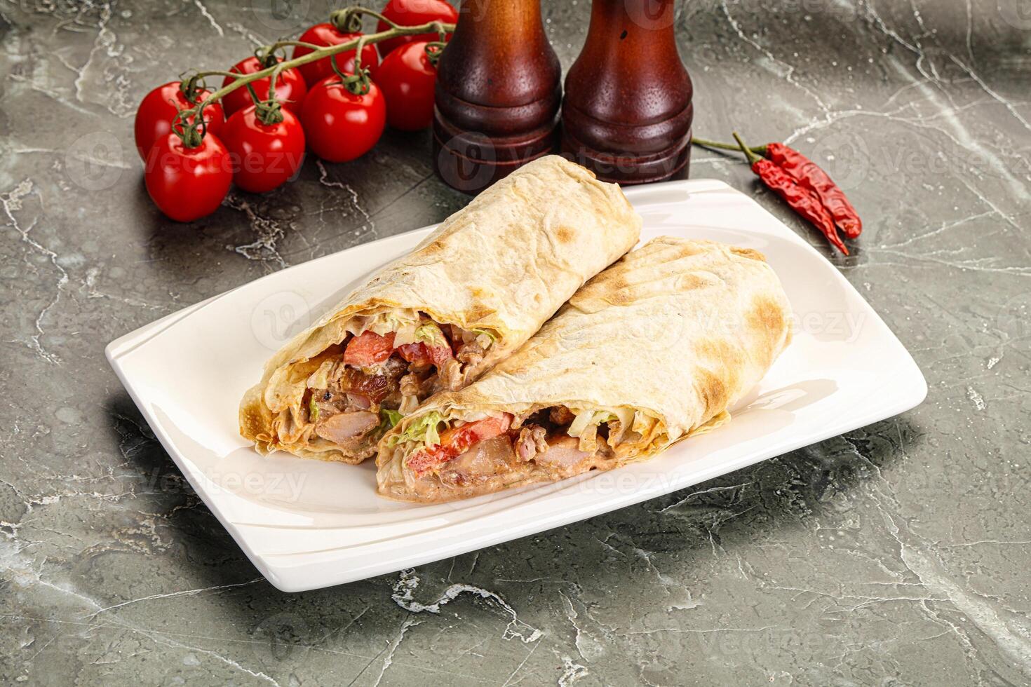 Shawarma with grilled chicken meat photo