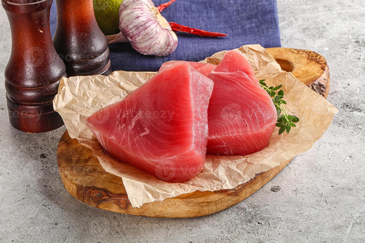 Delicous raw tuna steak for cooking photo