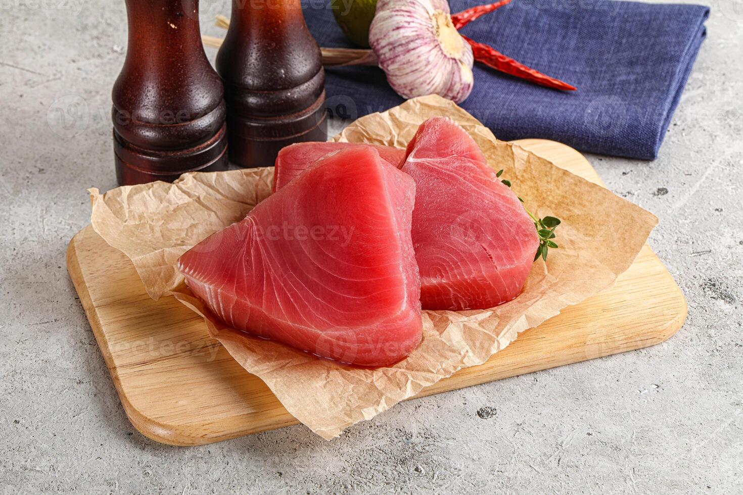 Delicous raw tuna steak for cooking photo