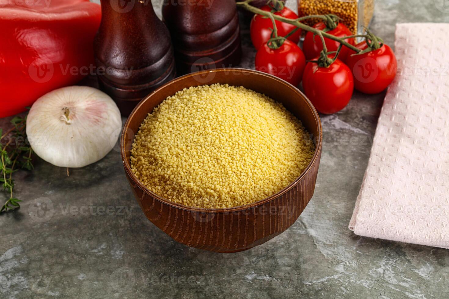 Raw dry wheat couscous grain photo