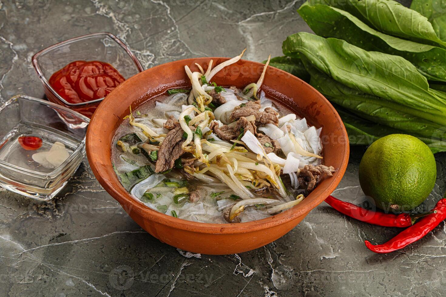 Vietnamese soup Pho Bo with beef photo
