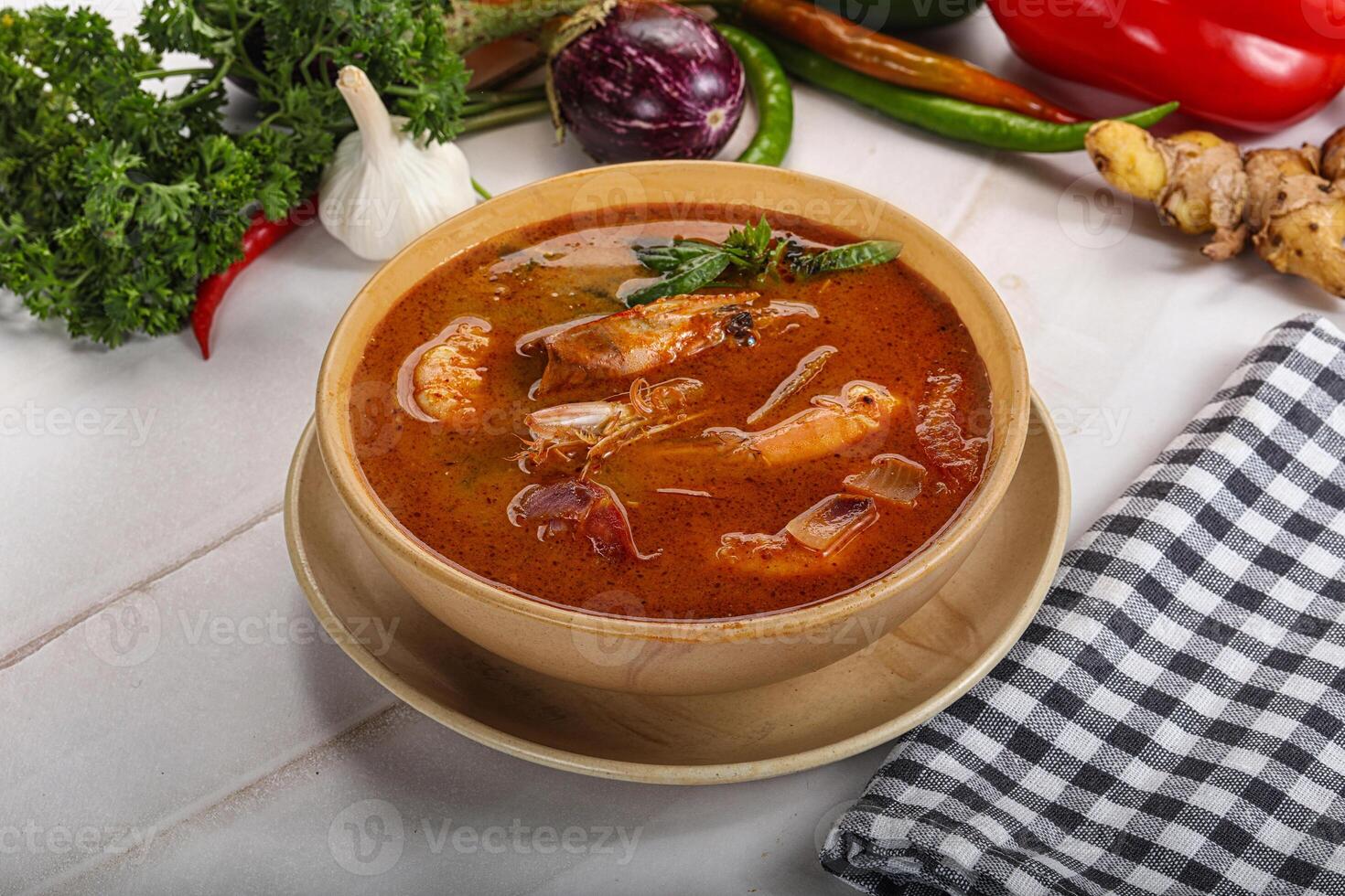 Thai Tom Yam soup with prawn photo