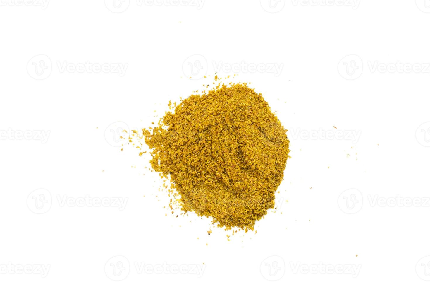 Cumin spice powder isolated on white background. Top view, flat lay. photo
