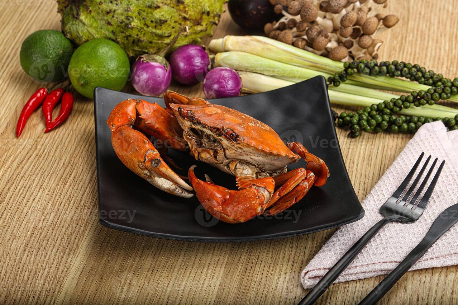 Delicous luxury steamed red crab photo