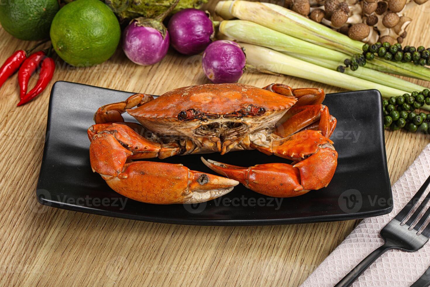 Delicous luxury steamed red crab photo