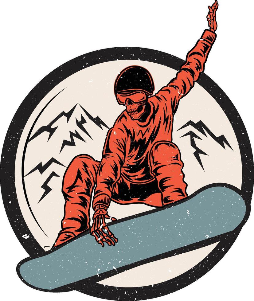 Snowboarder riding on top of mountain vector .