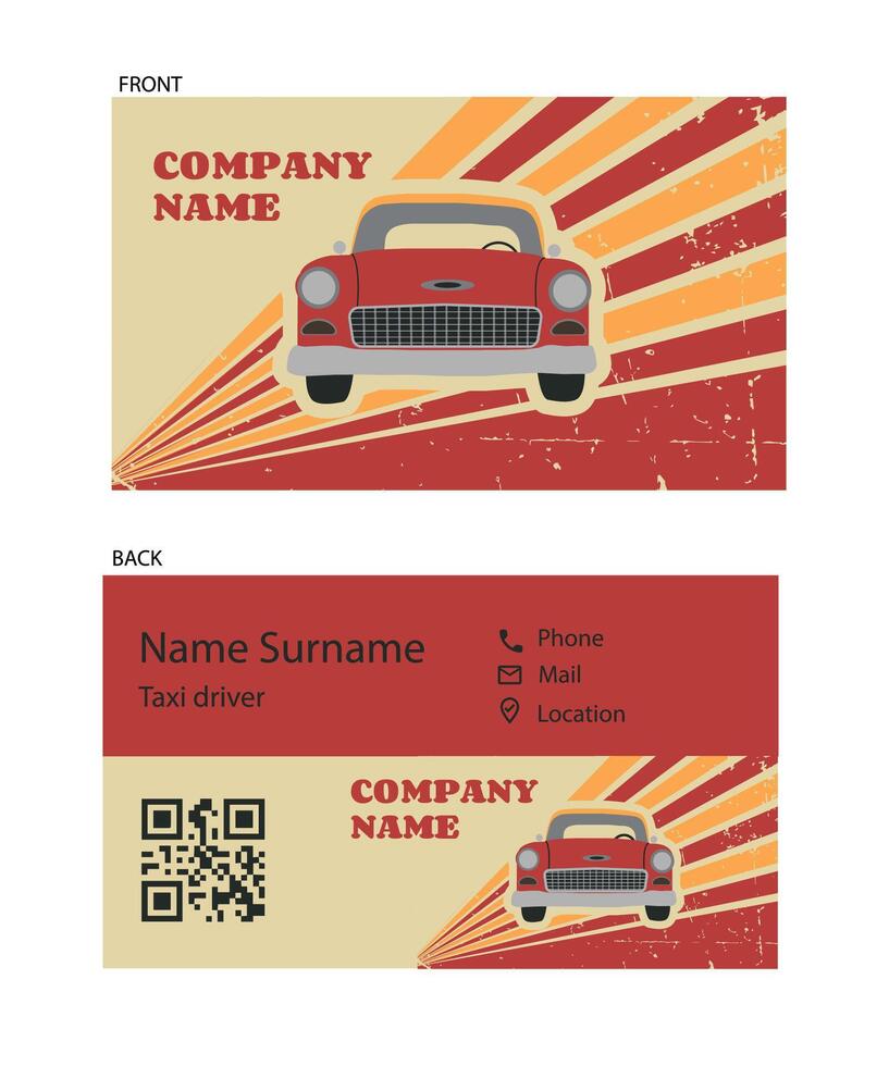 A retro-style business card for a taxi in red. vector