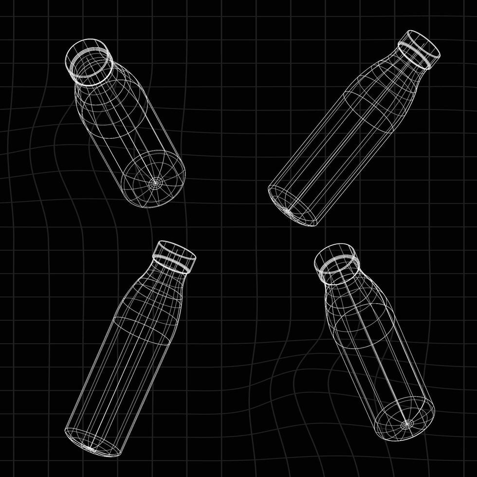 Set of retrofuturistic design elements. Collection of perspective grids, tunnels in cyberpunk 80s style. Cyber retrowave design elements for poster, cover, banners. Vector