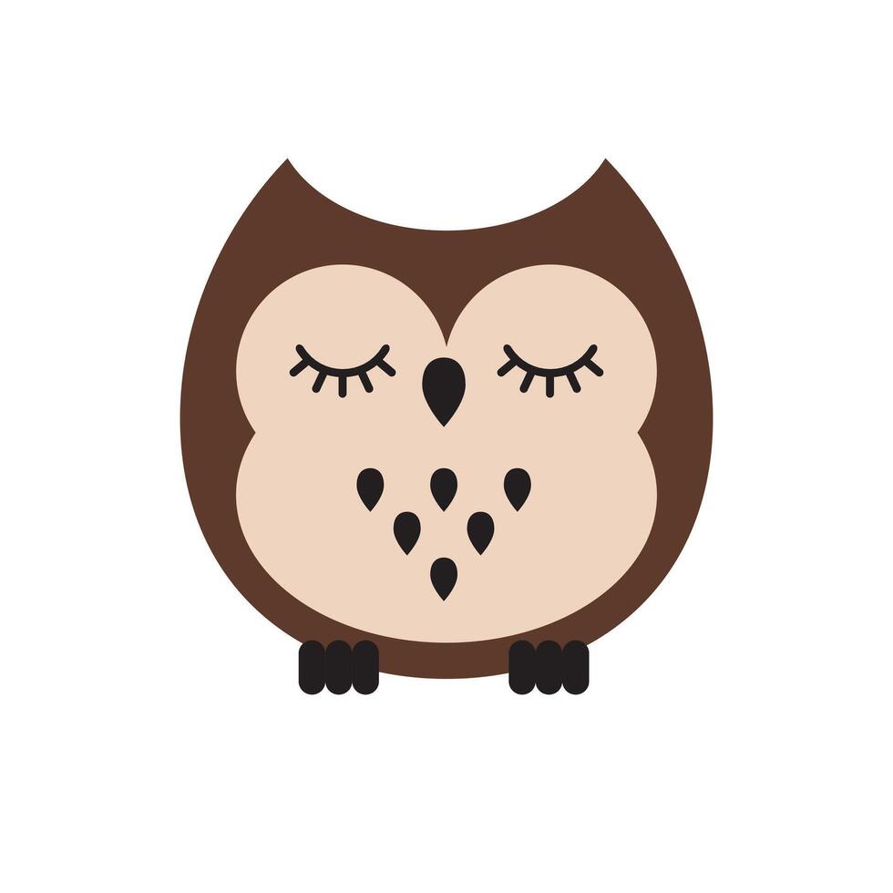 Vector flat cartoon kawaii brown sleeping owl