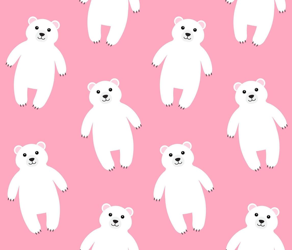 Vector seamless pattern of flat white polar bear