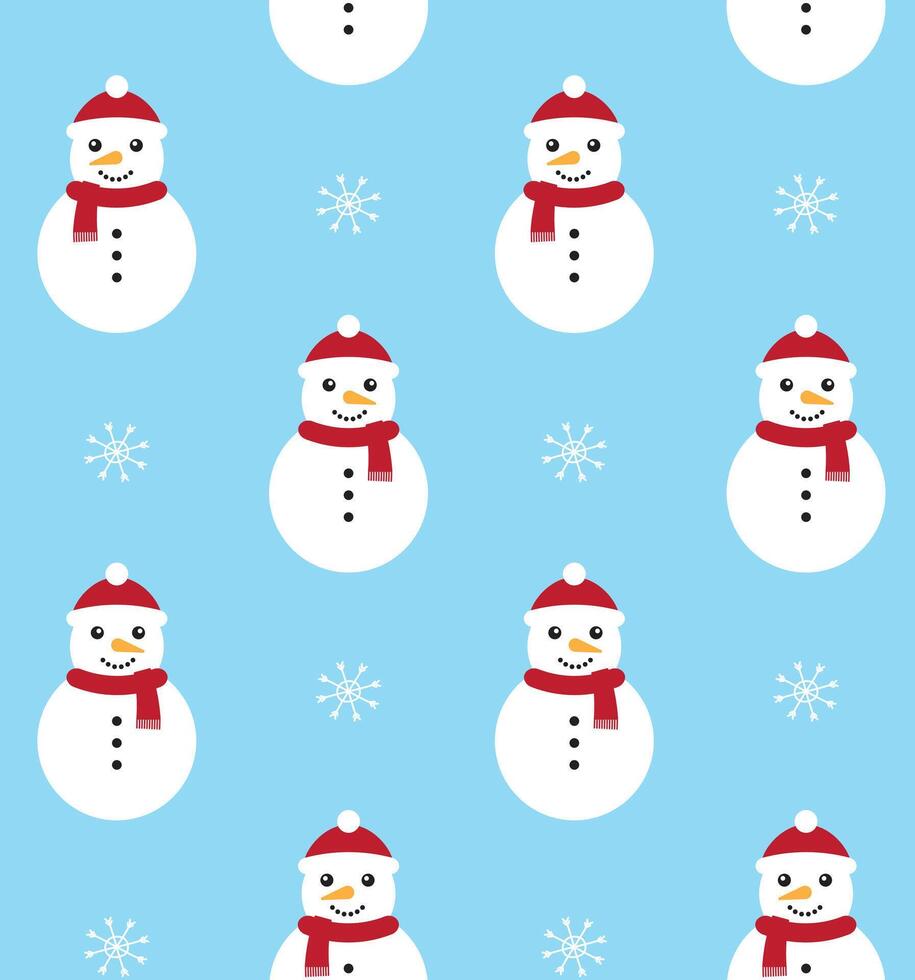 Vector seamless pattern of flat cartoon snowman